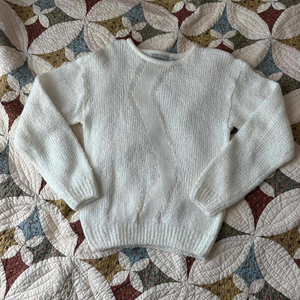 Vintage 80s white textured funky chunky knit sweater Size M spring groovy unique